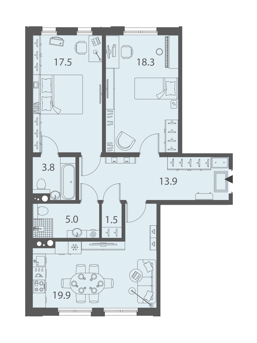 2-комнатная квартира 79.7 м², 5/10 эт., ЖК «DOMINO Premium»